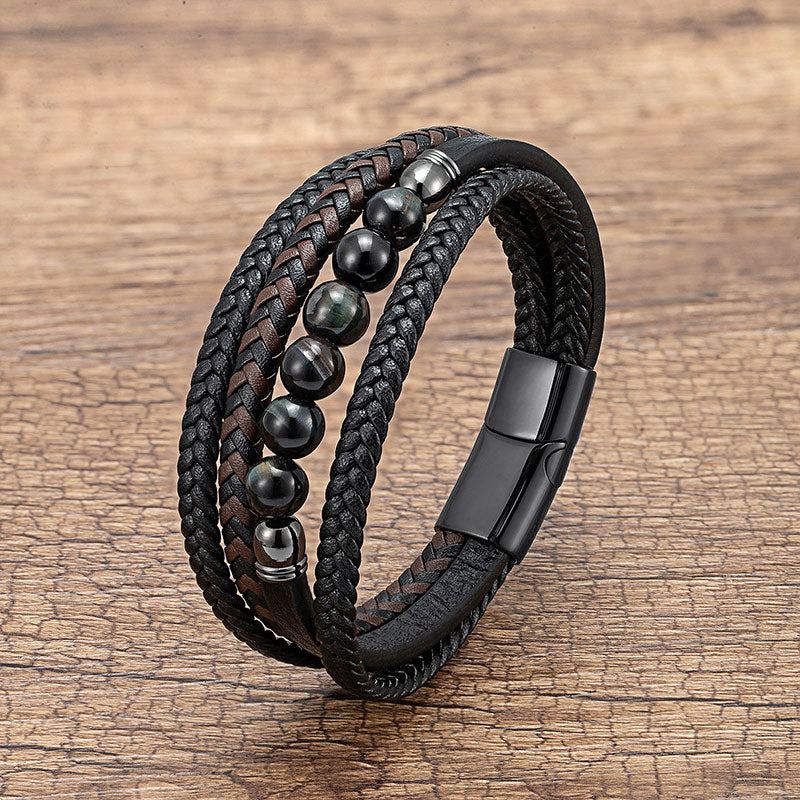 Multi-layer Leather Rope Hand Woven Stone Bracelet