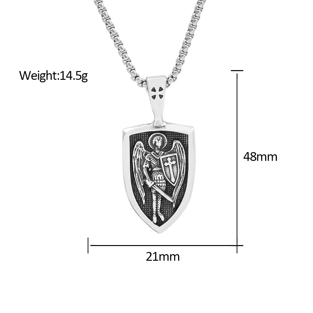 Viking Style Vintage Angel Cross Shield Necklace