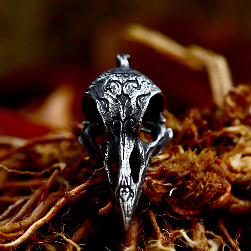 Nordic Viking Stainless Steel Carved Crow Pendant