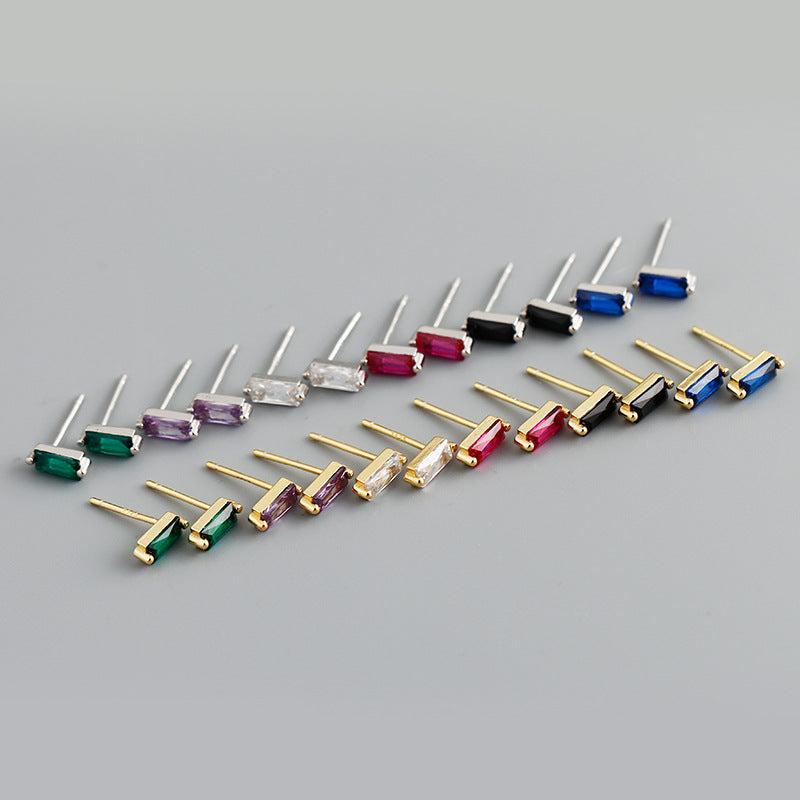 S925 Silver Petite Multicolor Square Zirconia Earrings