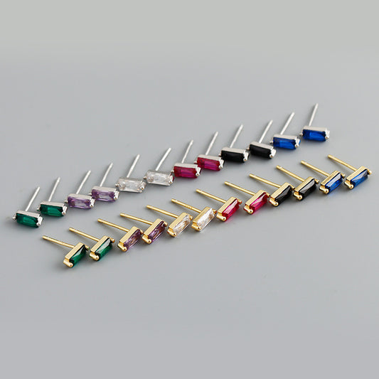 S925 Silver Petite Multicolor Square Zirconia Earrings