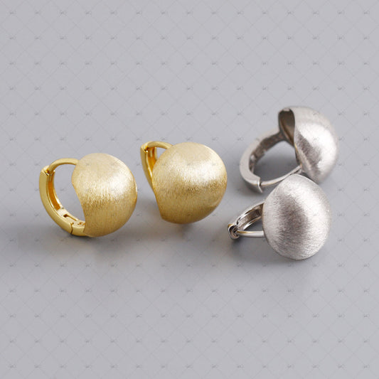 S925 Silver Simple Brushed Matte Ball Round Earrings