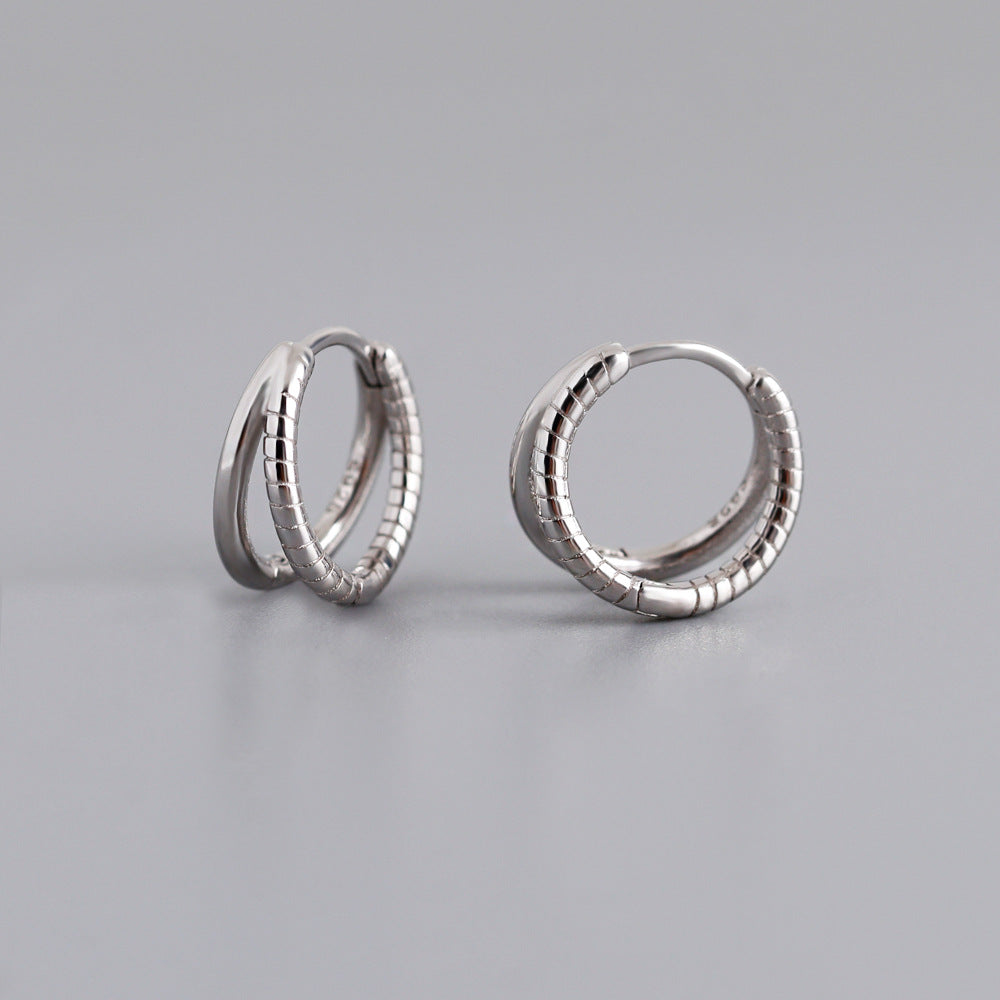 S925 Silver Double Circle Thread Design Earrings