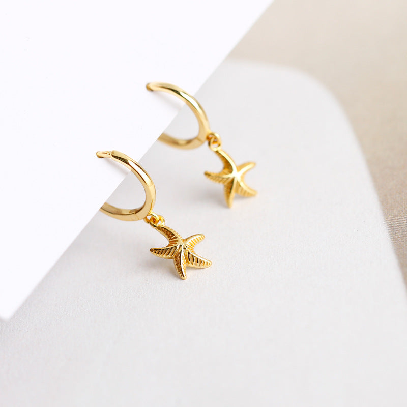 S925 Silver Starfish Shaped Round Earrings