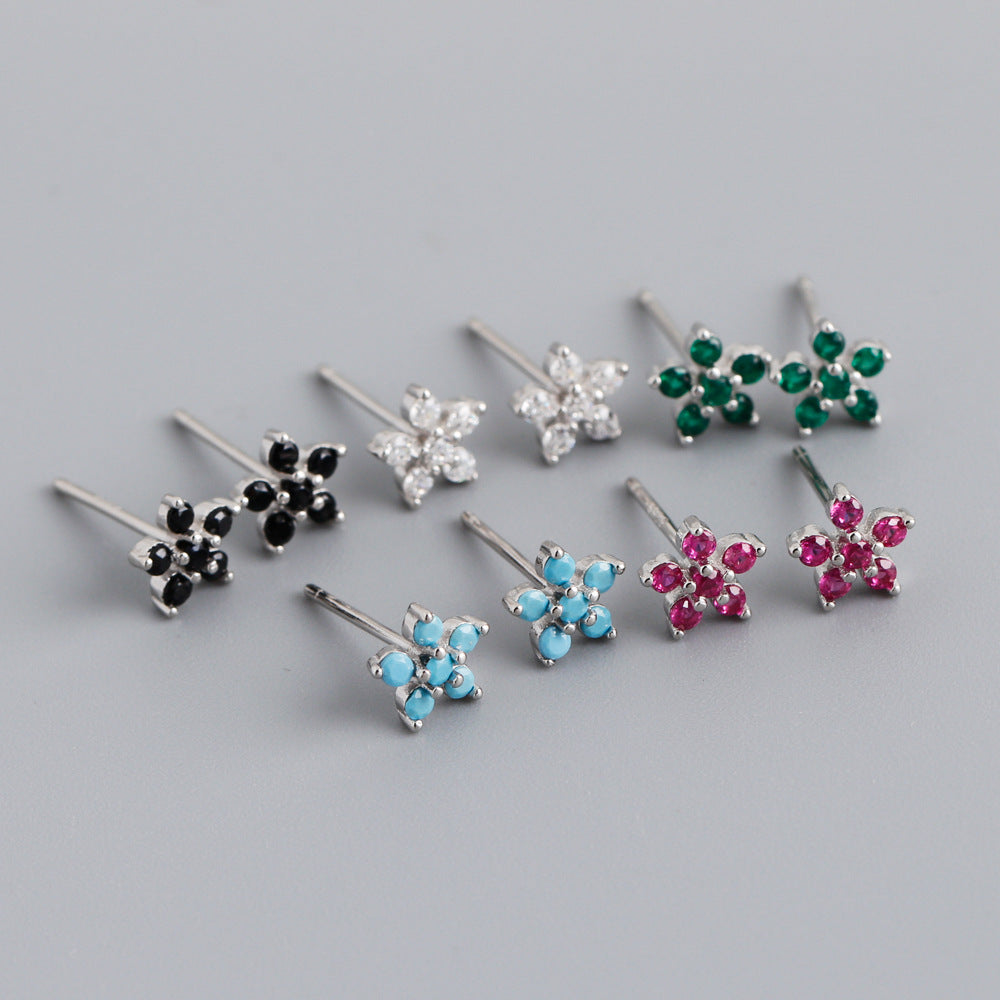 S925 Silver Multi-color Flower-shaped Zircon Earrings