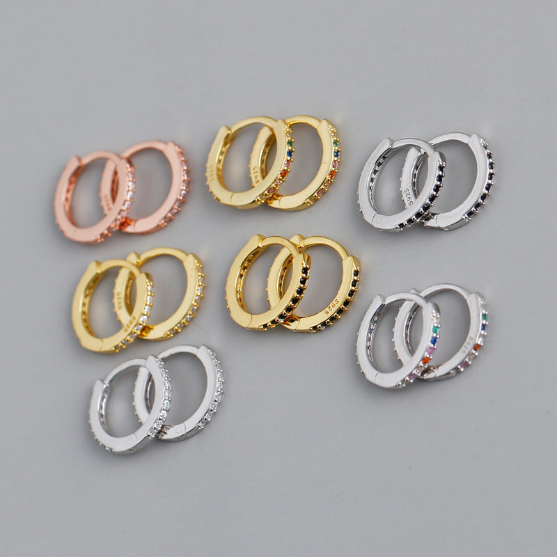 S925 Silver Versatile Multi-Color Zircon Round Earrings