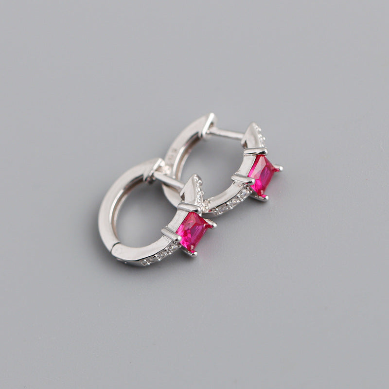 S925 Silver Colored Square Zircon Earrings