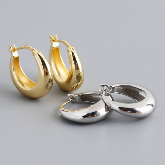 S925 Silver Thick Round Earrings