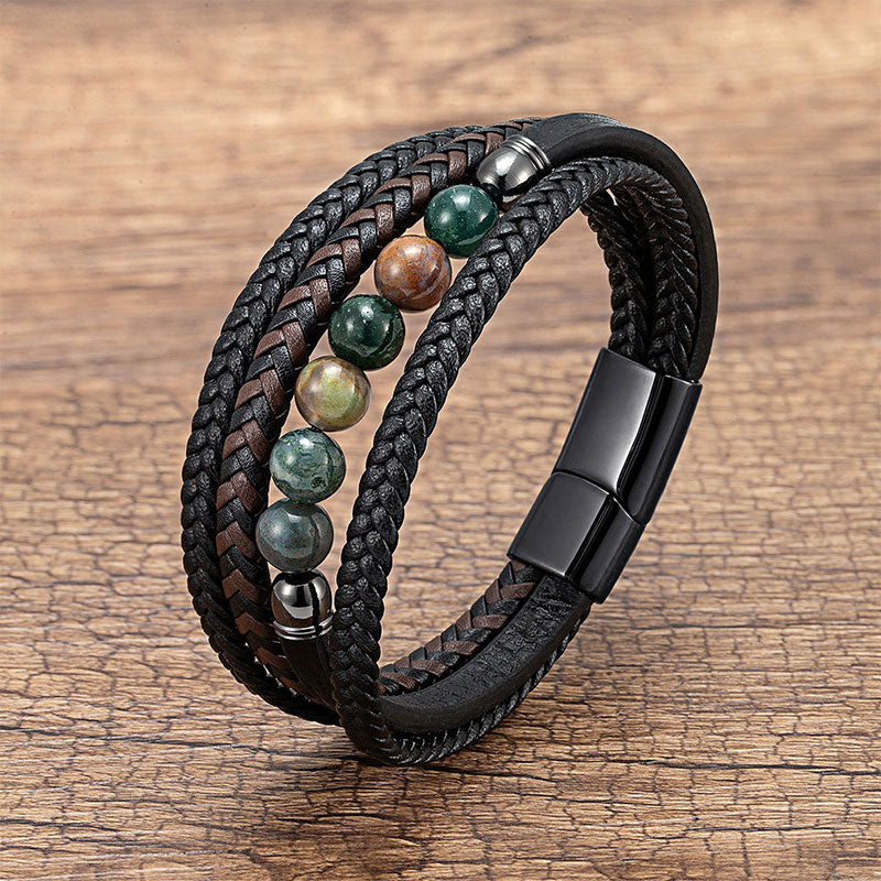 Multi-layer Leather Rope Hand Woven Stone Bracelet