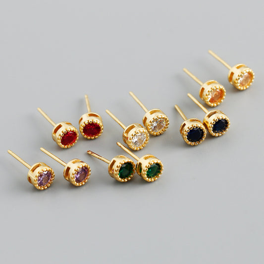 S925 Silver Multi-Color Zircon Round Earrings