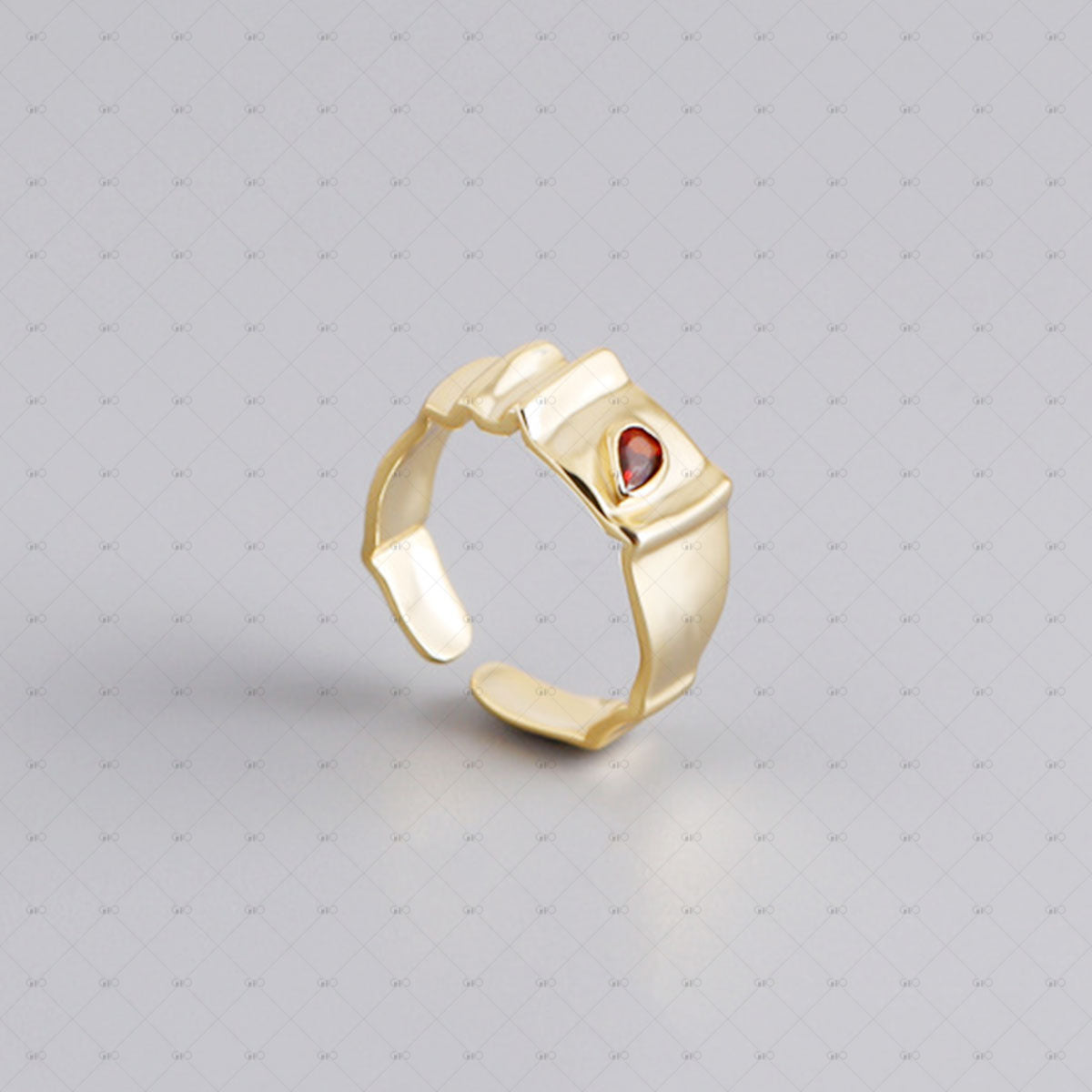 S925 Silver Drop Red Zircon Irregular Geometric Ring