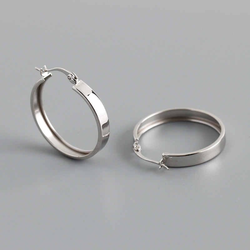 S925 Silver Wide Flat Hoop Earrings