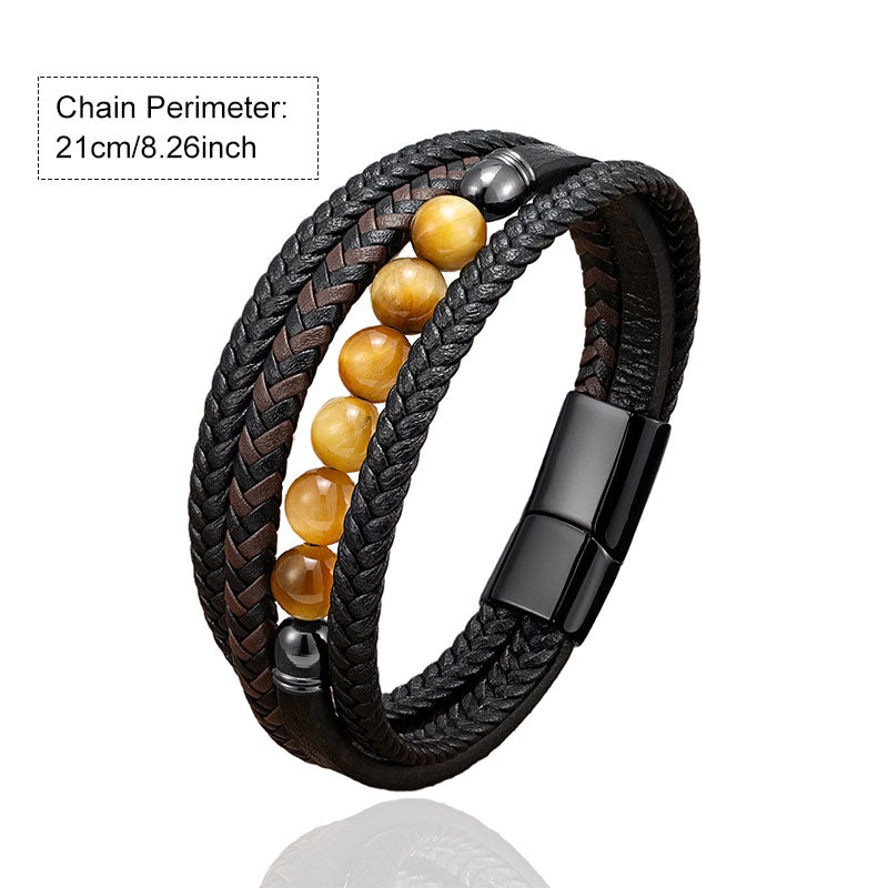 Multi-layer Leather Rope Hand Woven Stone Bracelet