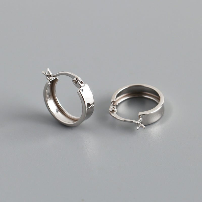 S925 Silver Wide Flat Hoop Earrings