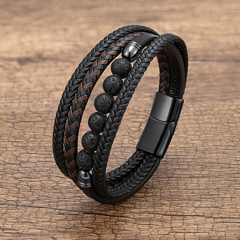 Multi-layer Leather Rope Hand Woven Stone Bracelet