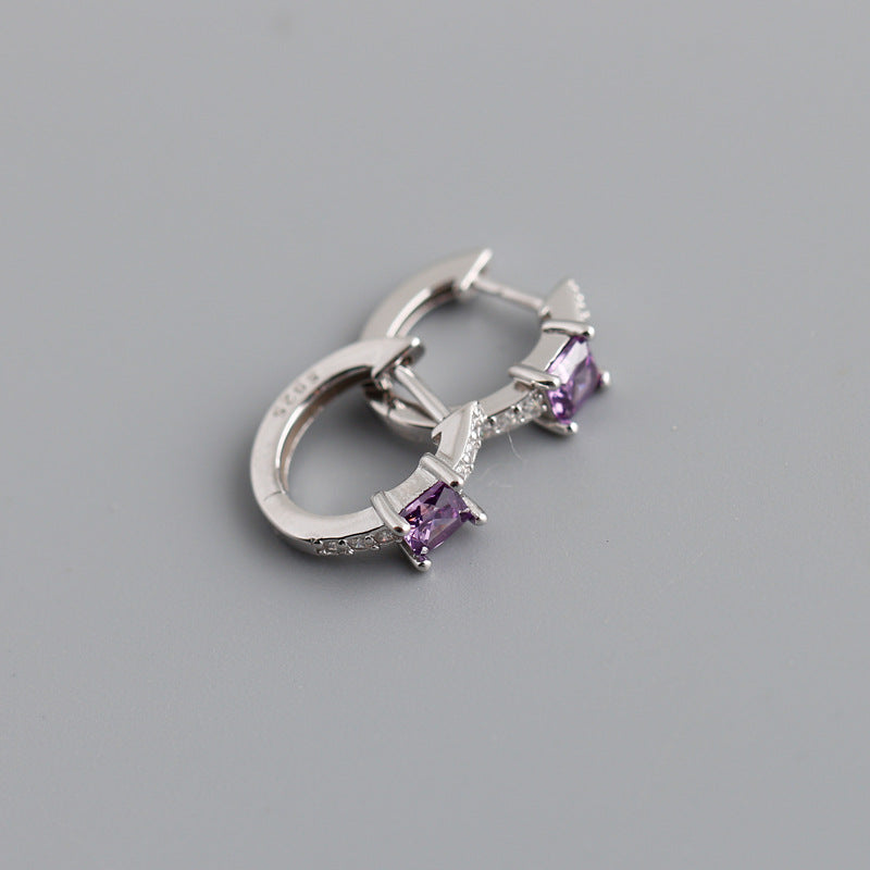 S925 Silver Colored Square Zircon Earrings