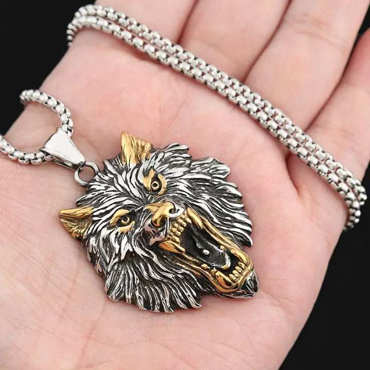 Viking Style Hip-Hop Wolf Head Necklace