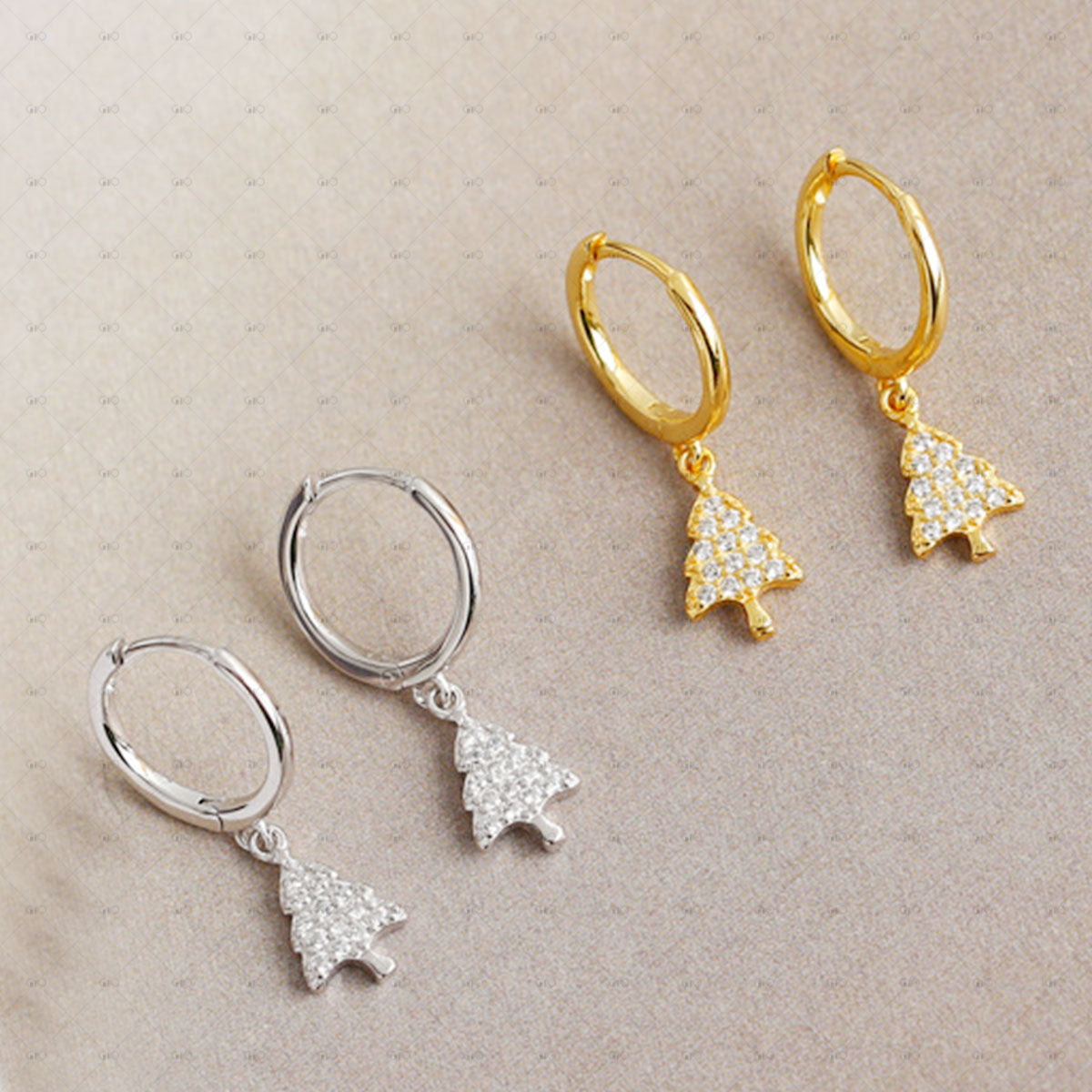 S925 Silver Christmas Tree Shape Zirconia Earrings