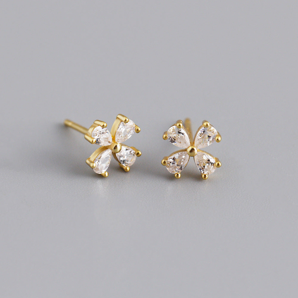 S925 Silver Flower-shaped Zircon Earrings