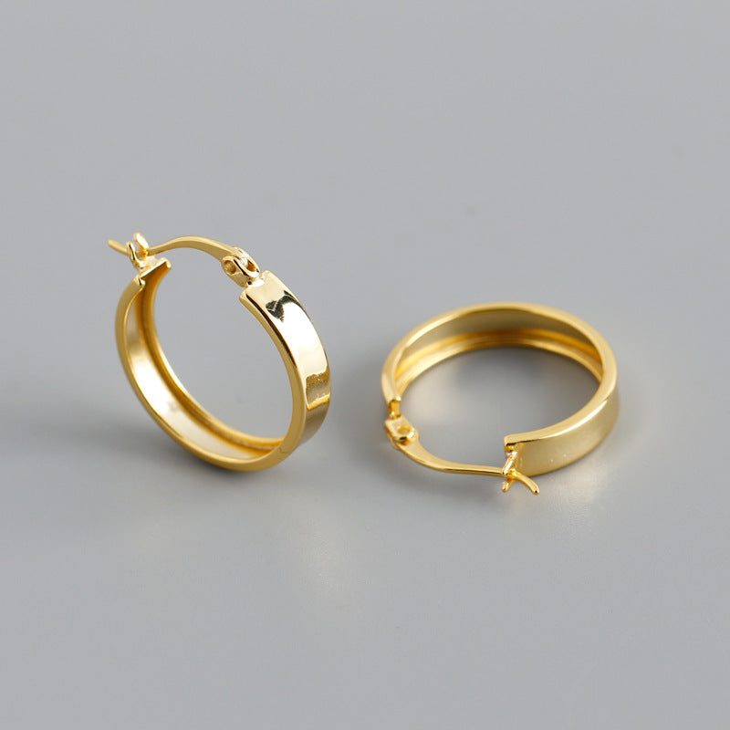 S925 Silver Wide Flat Hoop Earrings