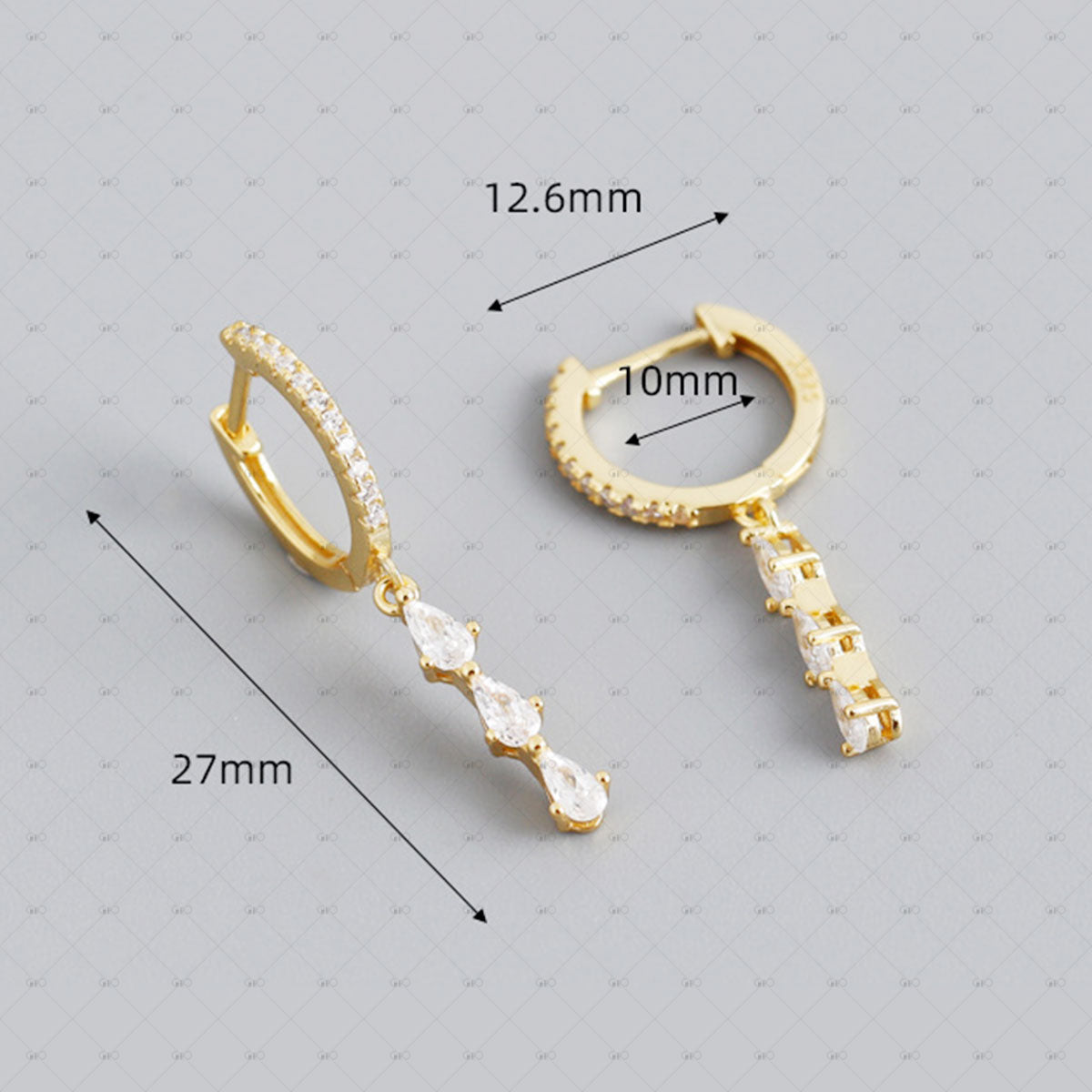 S925 Silver 3 Drop Shape Zirconia Round Earrings