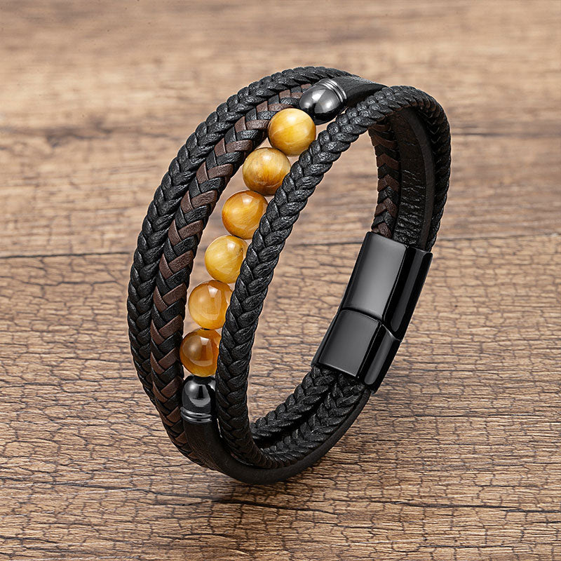 Multi-layer Leather Rope Hand Woven Stone Bracelet