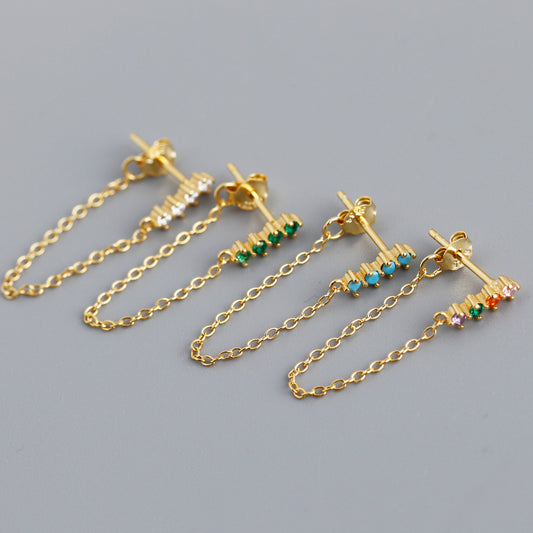 S925 Silver Multi-color Tassel Chain Style Earrings