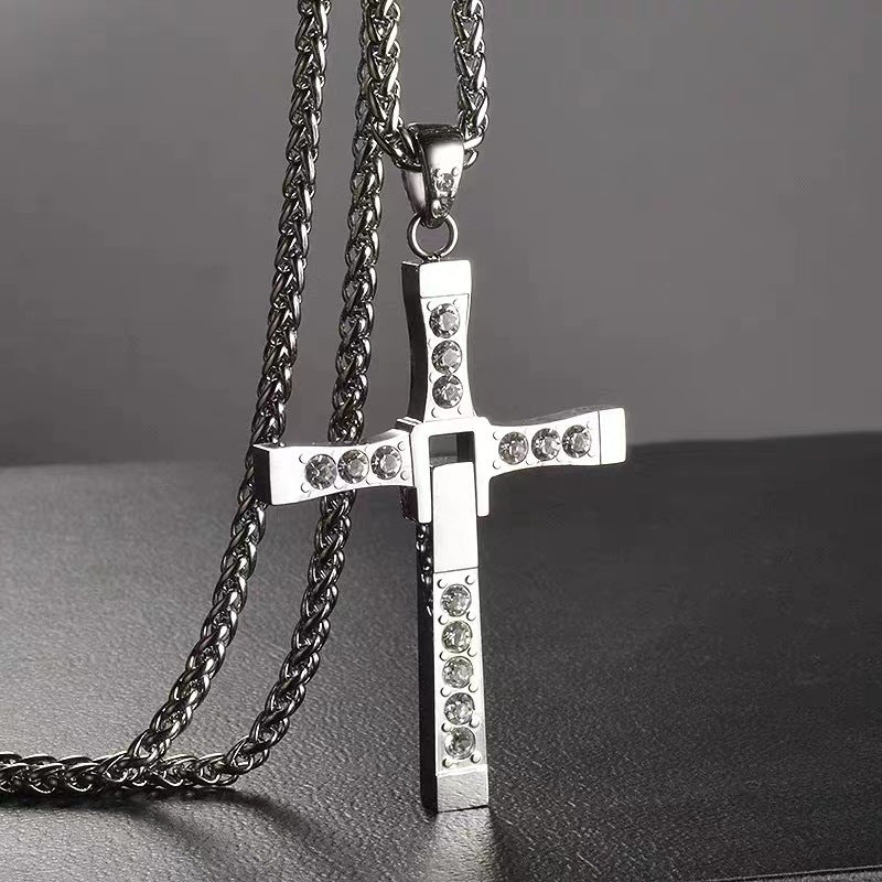 Men's Cross Necklace, Stainless Steel Twistable Cross Pendant