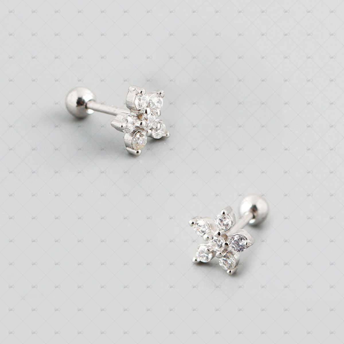 S925 Silver Flower Shaped Zircon Earrings