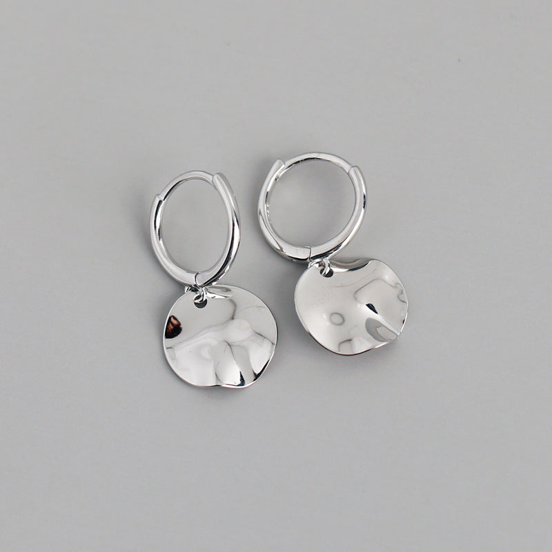 S925 Silver Irregular Disc Round Earrings
