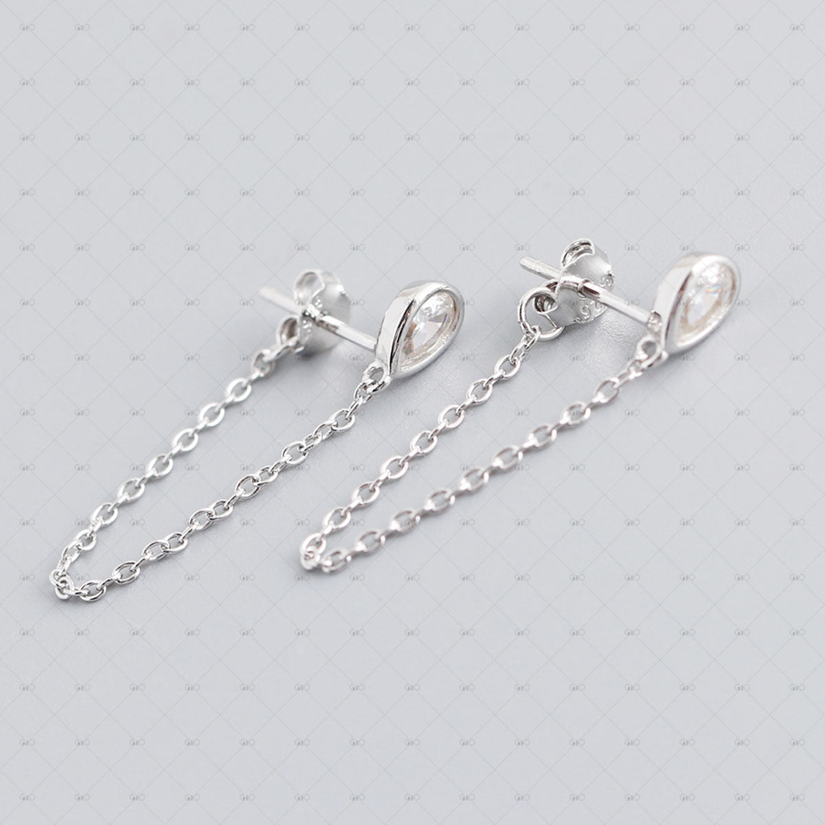 S925 Silver Drop Shape Zircon Chain Earrings