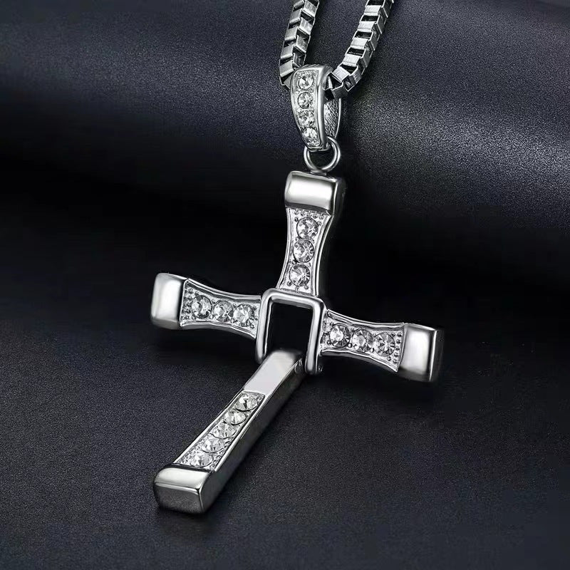 Men's Cross Necklace, Stainless Steel Twistable Cross Pendant