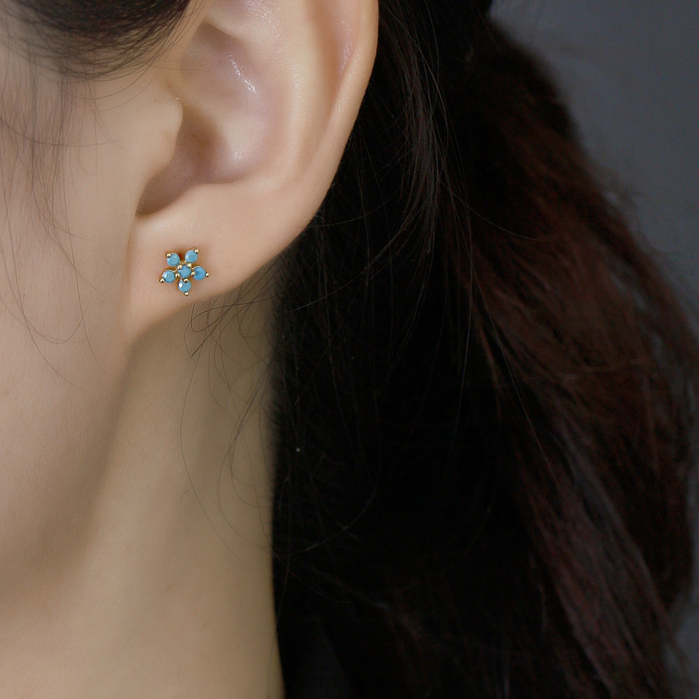 S925 Silver Multi-color Flower-shaped Zircon Earrings