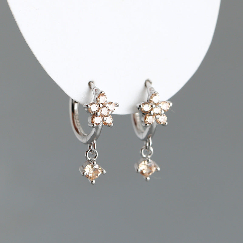 S925 Silver Multi-color Flower Shape Zircon Earrings