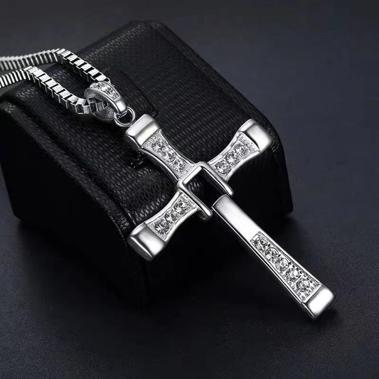 Men's Cross Necklace, Stainless Steel Twistable Cross Pendant