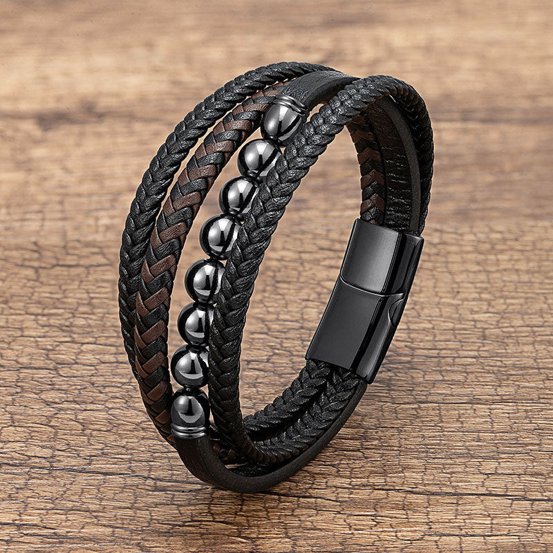 Multi-layer Leather Rope Hand Woven Stone Bracelet