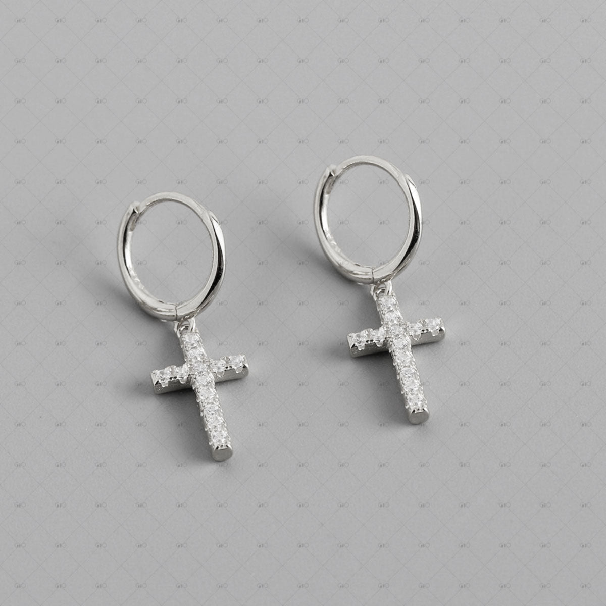 S925 Silver Cross Shape Zircon Round Earrings