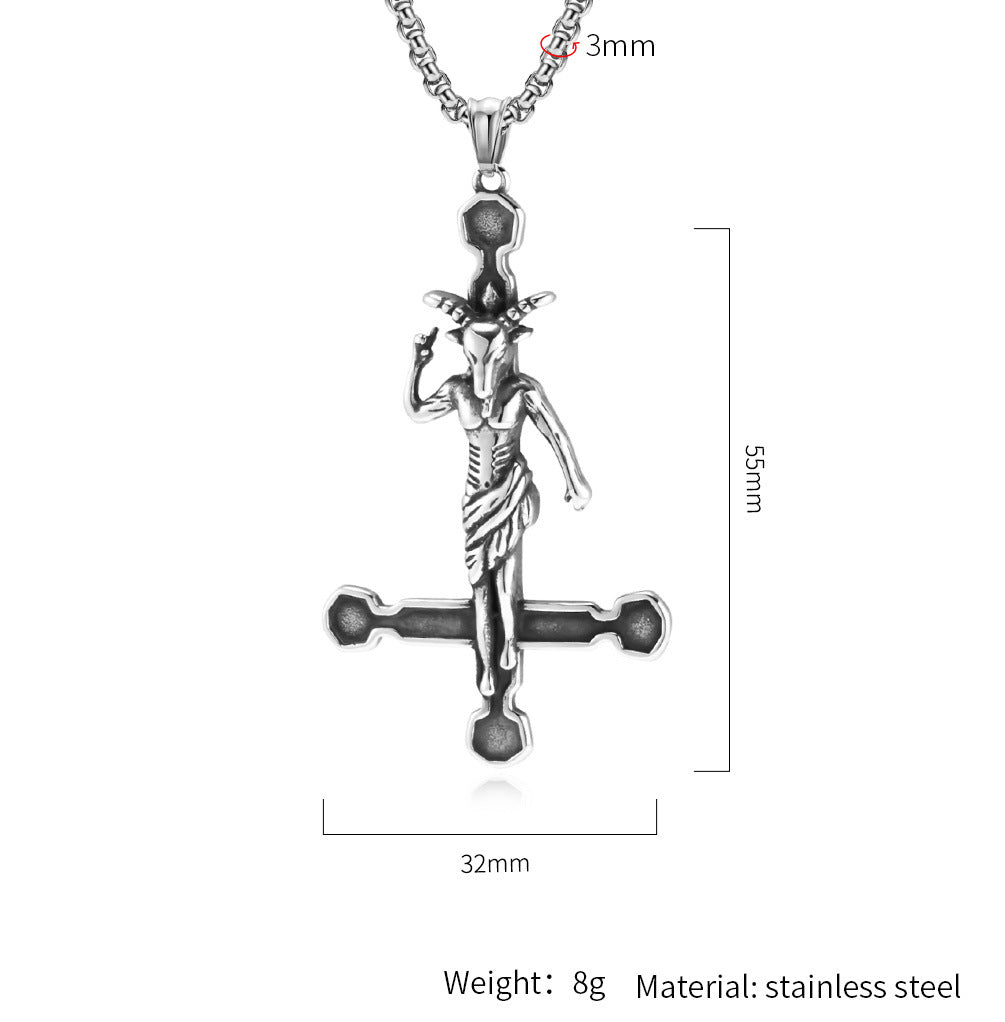 Men's Stainless Steel Necklace Baphomet Goat Satan Cross Demon Lucifer Double-sided Pendant