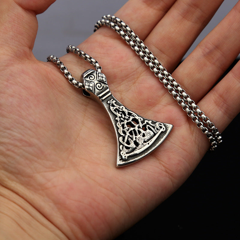 Men's Viking Style Hollow Pattern Axe Necklace