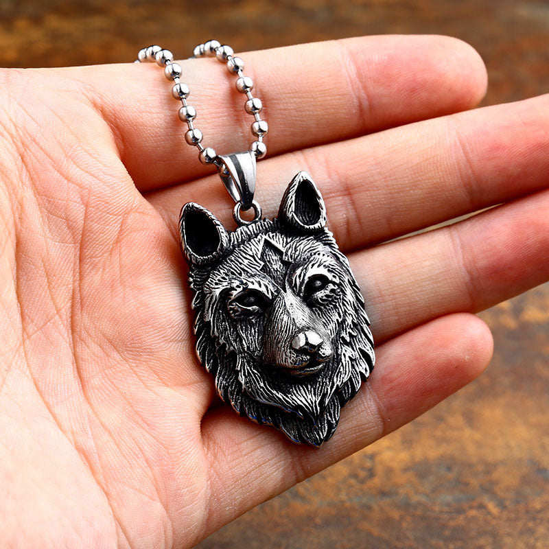 Nordic Retro Men's Punk Viking Wolf Head Pendant