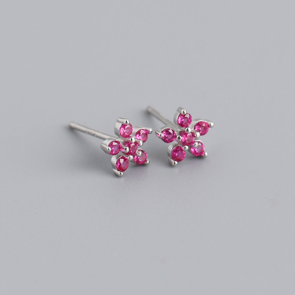 S925 Silver Multi-color Flower-shaped Zircon Earrings