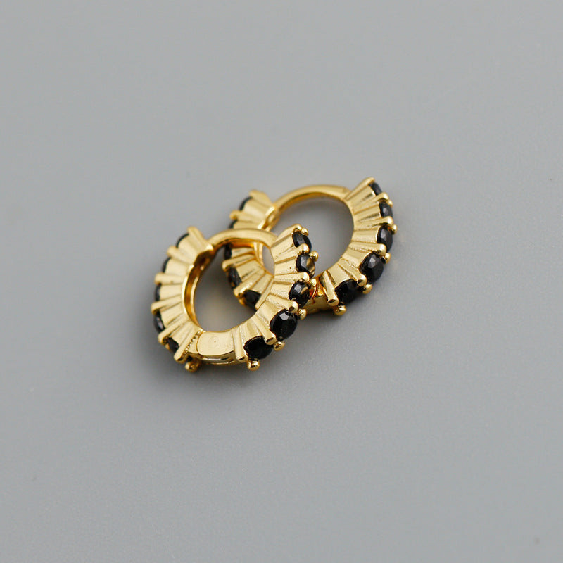 S925 Silver Circle Inlaid Zirconia Earrings