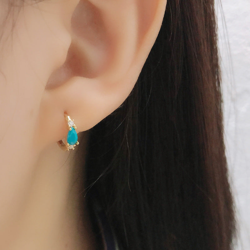 S925 Silver Blue Pine Drop Zircon Earrings