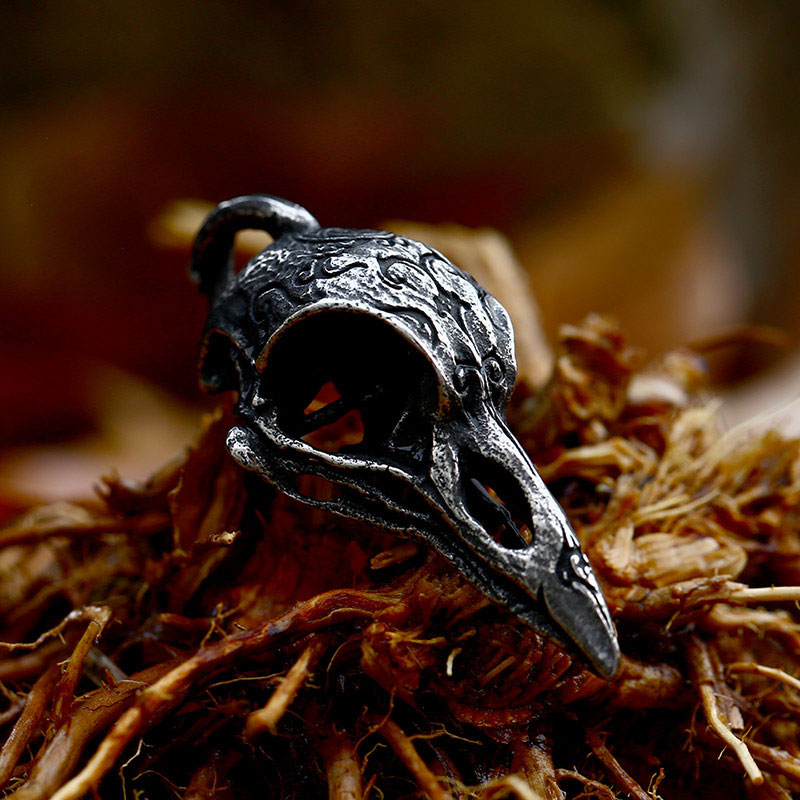 Nordic Viking Stainless Steel Carved Crow Pendant