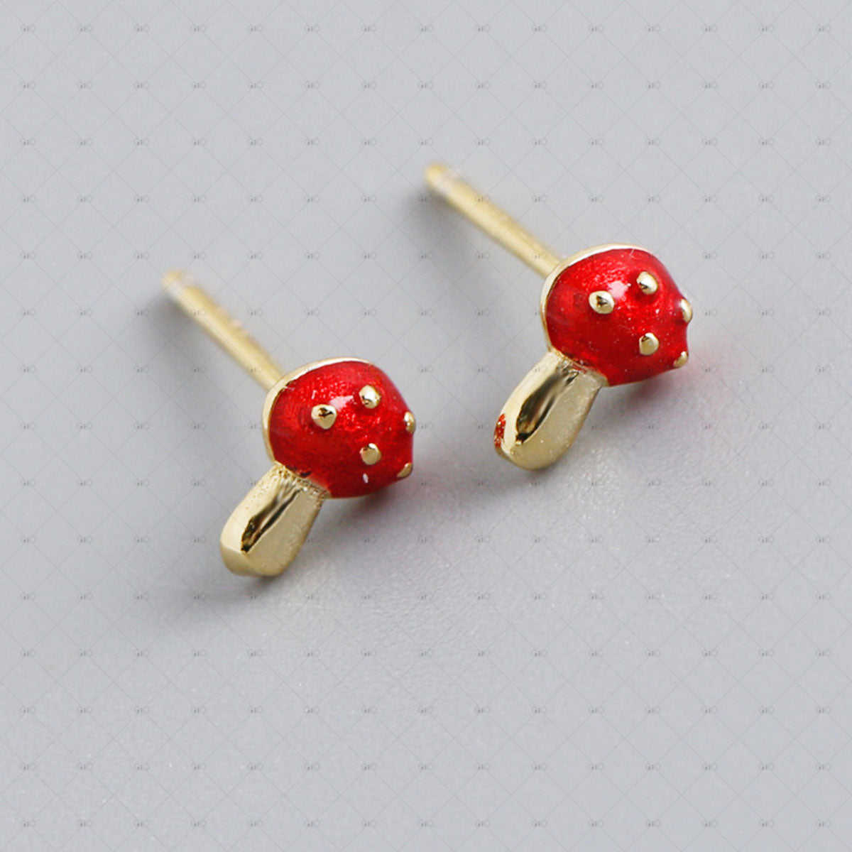 S925 Silver Red Mushroom Shape Oil Drop Earrings