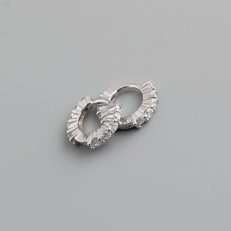 S925 Silver Circle Inlaid Zirconia Earrings