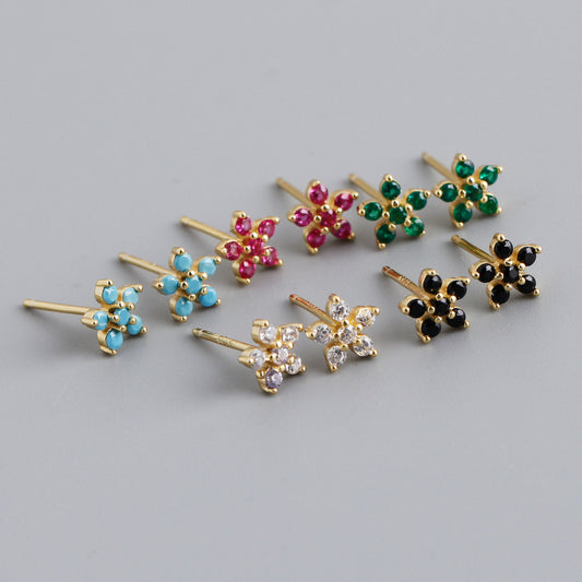 S925 Silver Multi-color Flower-shaped Zircon Earrings