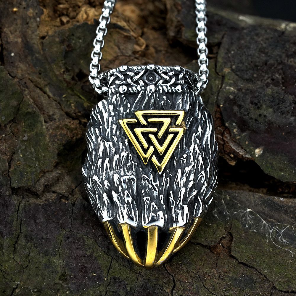 Men's Celtic Knot Bear Paw Pendant Stainless Steel Viking Mighty Bear Claw Necklace