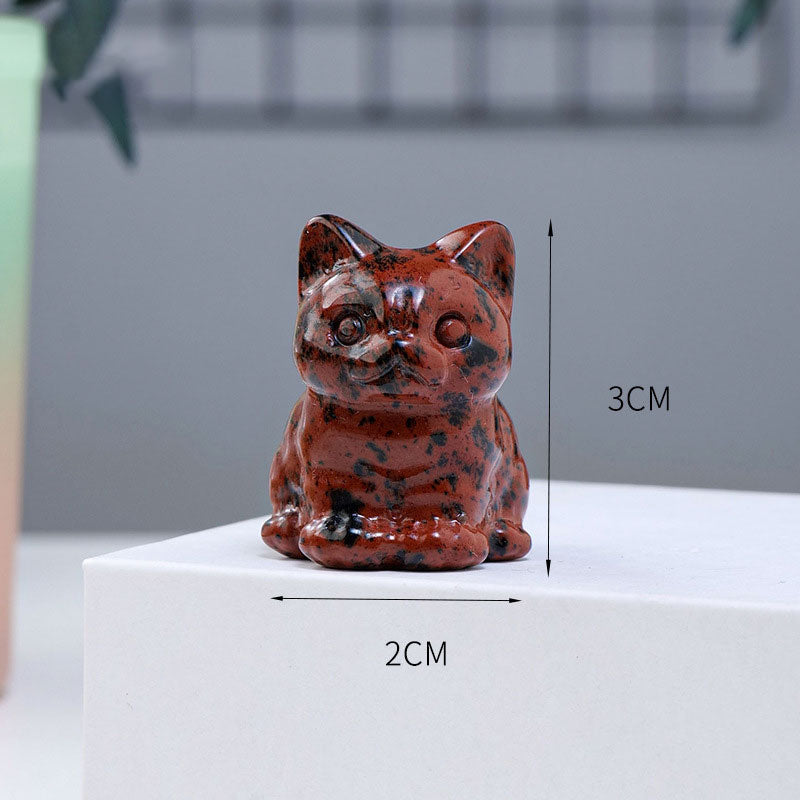 Natural Crystal Rough Stone Polished Cat Animal Ornaments