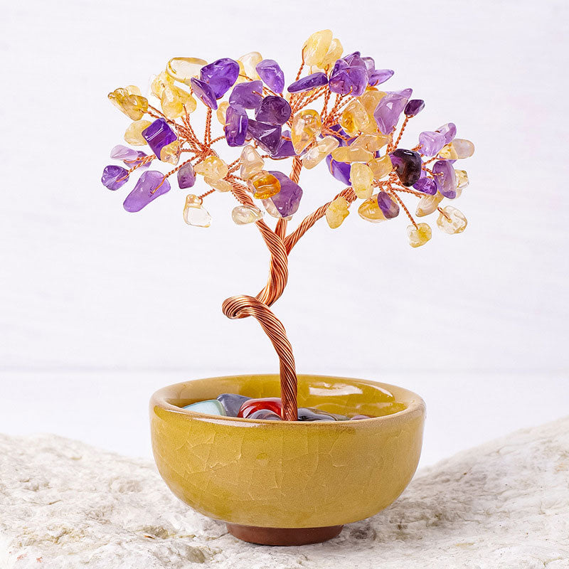 Natural Citrine Crushed Stone Agate Tumbled Stone Tree of Life Ornaments